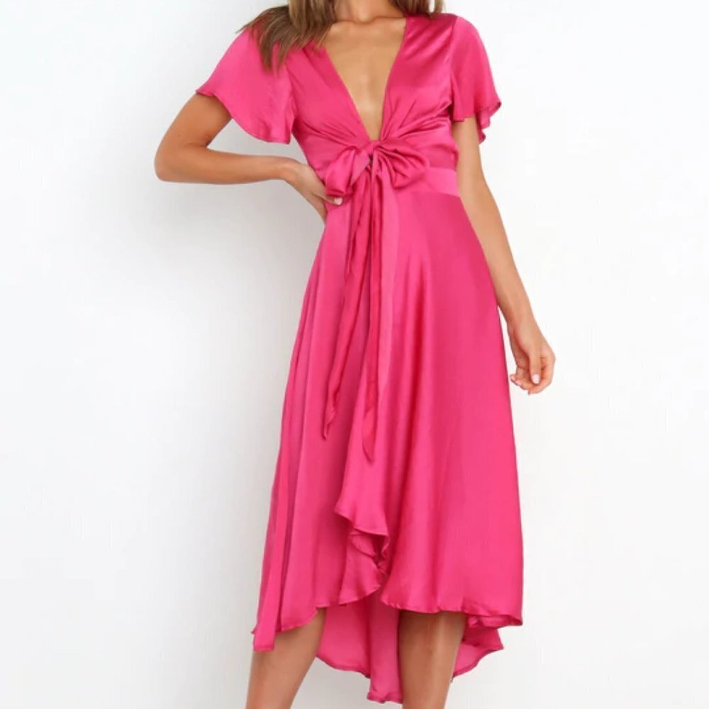 Petal & Pup Hot Pink Tie-Front Midi Dress